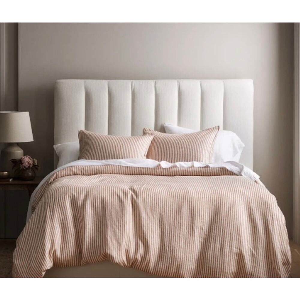 Quince European Linen King Striped King Pillow Case Set Terracotta #S8